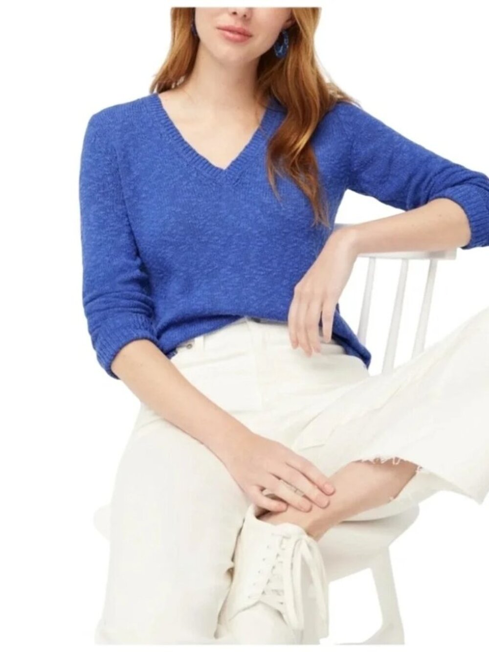 J. Crew V-Neck Slub Sweater Sunwashed Sea Blue Size Large